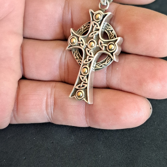 Designer Keith Jack Sterling Silver & 18k Ornate Celtic Cross - Picture 3 of 4